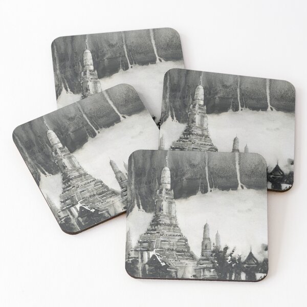 Item preview, Wat Arun temple in Bangkok, Thailand.  Monochromatic art of Wat Arun Thailand temple artwork Bangkok city designed and sold by rfoxphoto.