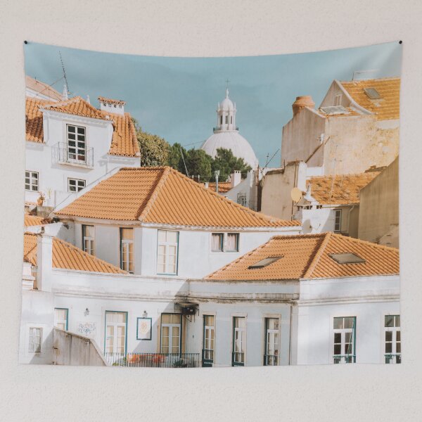 Item preview, Colorful red and white citycape of Lisbon designed and sold by TravelDrone.