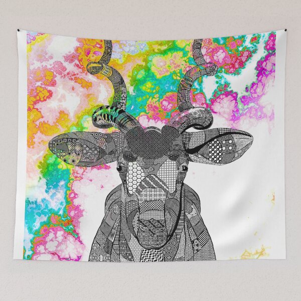 Item preview, Addax Antelope Doodle on Oil on Water Background designed and sold by Kay Patterson.