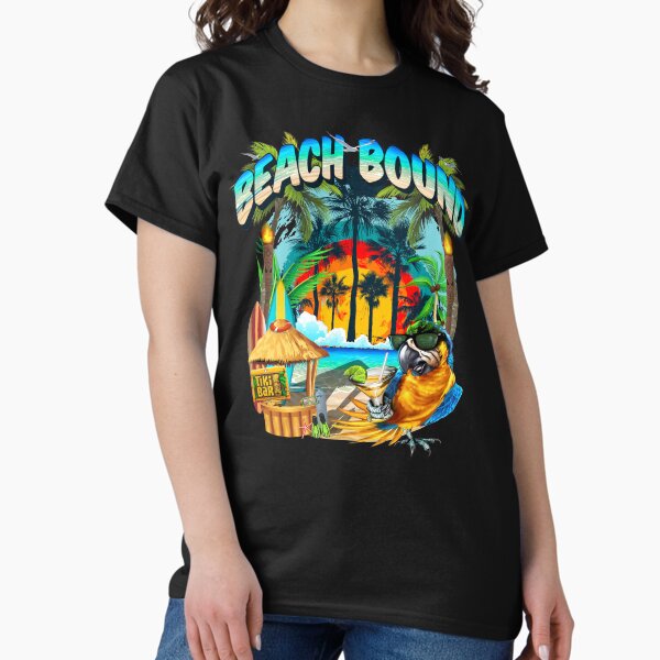 Aperçu de l'œuvre Beach Bound Fun Summer Time Tiki Hut Perroquet Design créée et vendue par ArcT-Shirts2018.