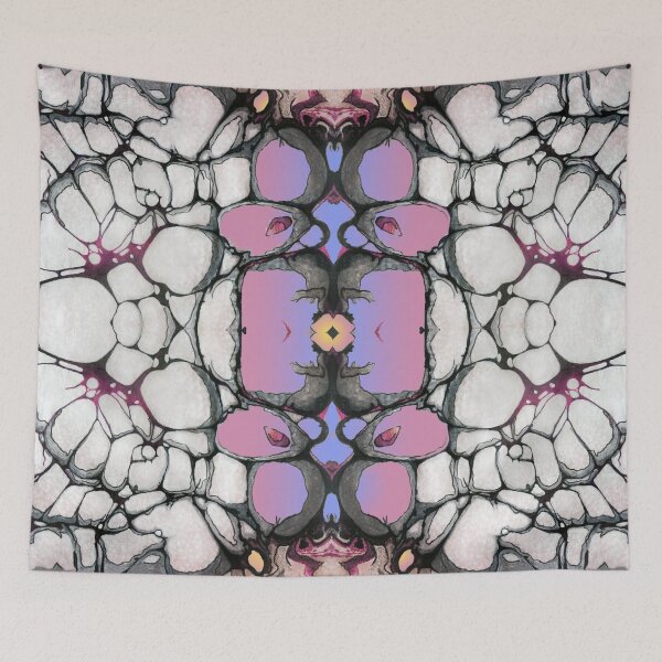Item preview, Abstract Suminagashi Pink and Yellow Flowers with Rocks designed and sold by Akvauter.