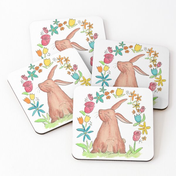 Cute Rabbit Posing Set of 4 Coasters 