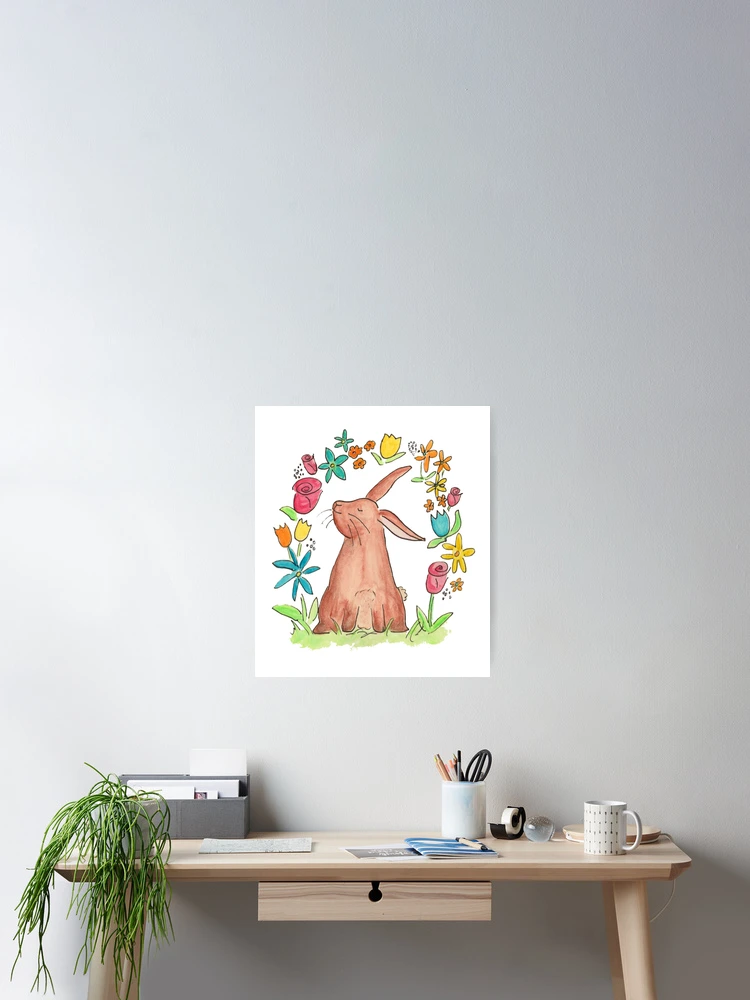 Thumbnail 2 of 3, Poster, Springtime Rabbit Watercolor designed and sold by KKDrawsALot.