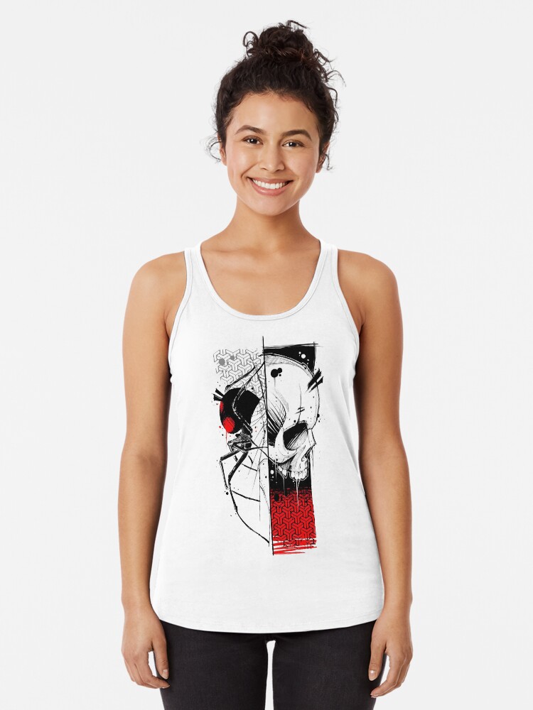 Thumbnail 1 of 3, Racerback Tank Top, Cyberpunk Skull Spider Urban Goth Style designed and sold by OWLvision33.