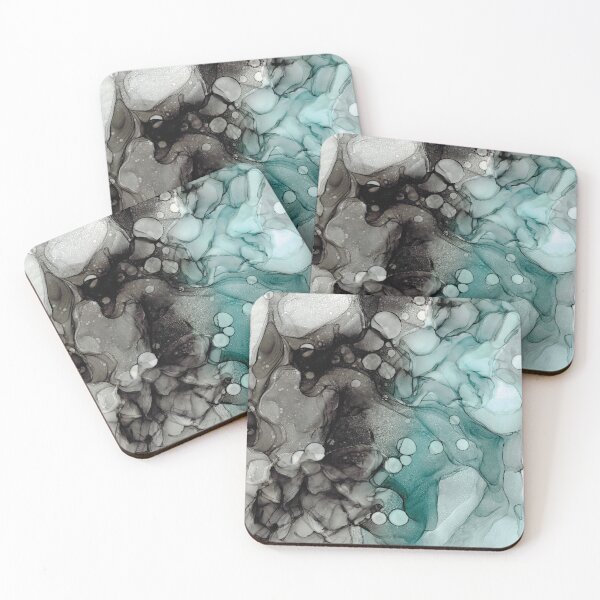 Item preview, Black and Turquoise Abstract 31421 Alcohol Ink Painting by Herzart Fluid art designed and sold by herzart.