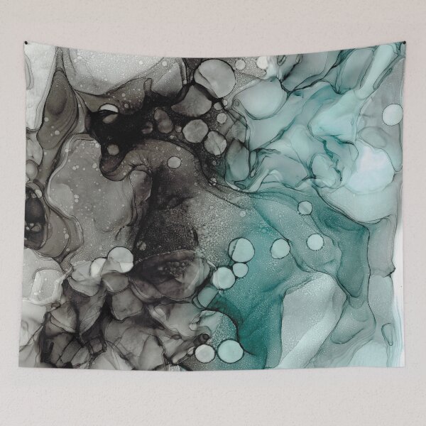 Item preview, Black and Turquoise Abstract 31421 Alcohol Ink Painting by Herzart Fluid art designed and sold by herzart.