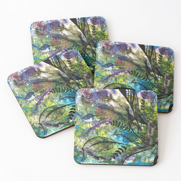 Item preview, Contours of Nature: Wren and Wag Tail | Acrylic on canvas designed and sold by Misfit-Prints.