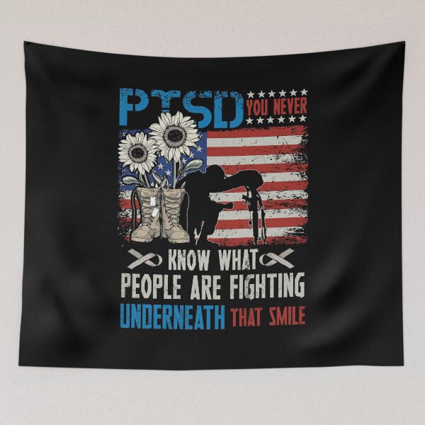 Item preview, PTSD Ribbon You Never Know What People Are Fighting Underneath That Smile Veteran US Flag designed and sold by BaseStore.