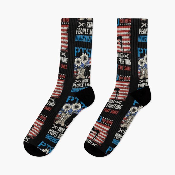 Item preview, PTSD Ribbon You Never Know What People Are Fighting Underneath That Smile Veteran US Flag designed and sold by BaseStore.