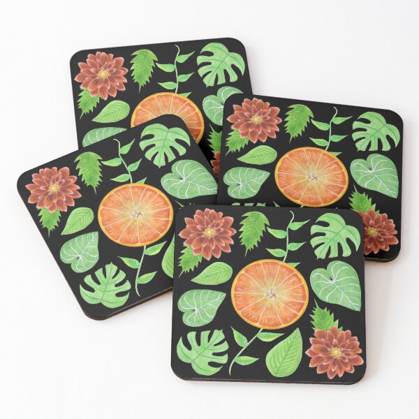 Item preview, Oranges, Slices, Dahlia, Monstera, Rhapidophora, and Philodendron Gloriosum Leaves Pattern designed and sold by PennyPassiflora.