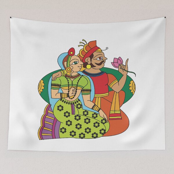 Item preview, King and queen in royal palace were drawn in Indian folk art, Kalamkari style. designed and sold by Gurunath Bhadekar.