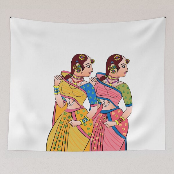 Item preview, Gopika or Lord's lady servants are drawn in Kalamkari, Indian folk art designed and sold by Gurunath Bhadekar.