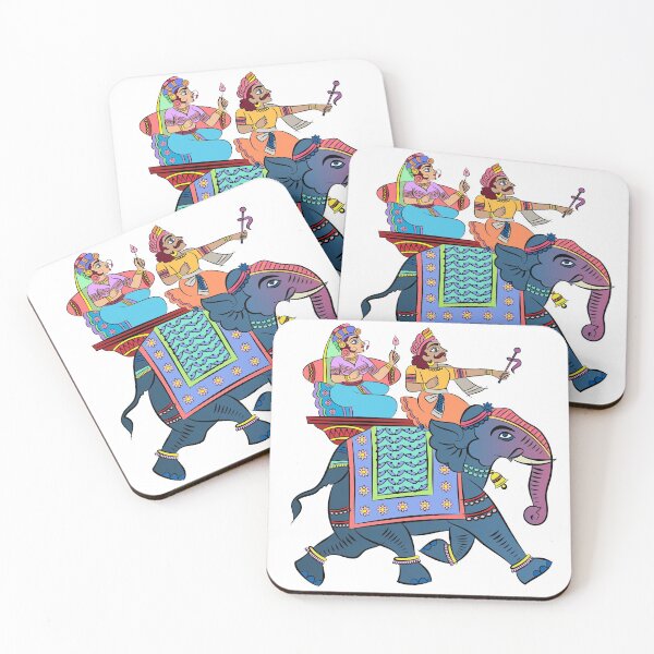 Item preview, Pintura mural tradicional india o Rajasthani de elefante con jinete y reina. Estilo de pintura de Rajasthani, India. designed and sold by Gurunath Bhadekar.