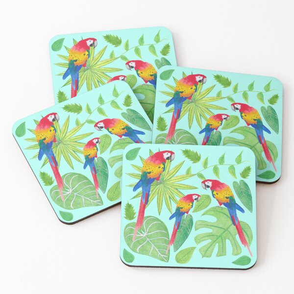 Item preview, Parrot Rainbow Ombre with Green Plants, Monstera, Vines, Palm Fronds, Philodendron Gloriosum, and Anthurium Warocqueanum Leaves designed and sold by PennyPassiflora.