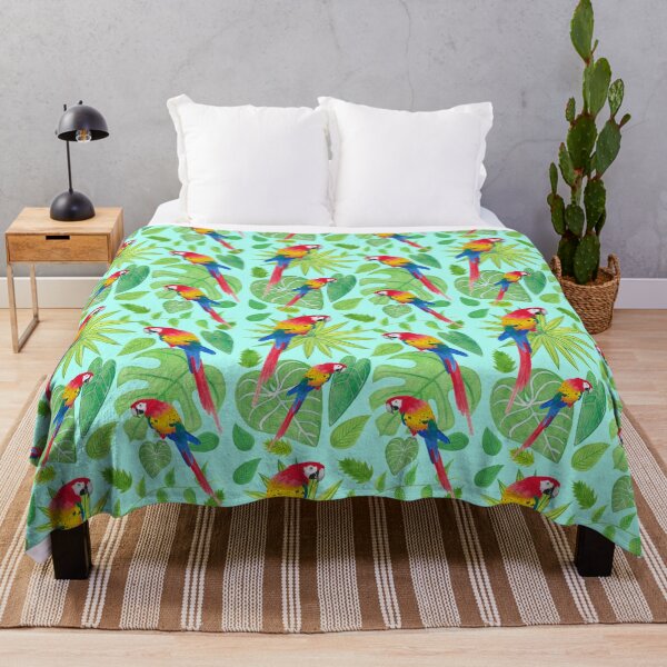 Item preview, Parrot Rainbow Ombre with Green Plants, Monstera, Vines, Palm Fronds, Philodendron Gloriosum, and Anthurium Warocqueanum Leaves designed and sold by PennyPassiflora.