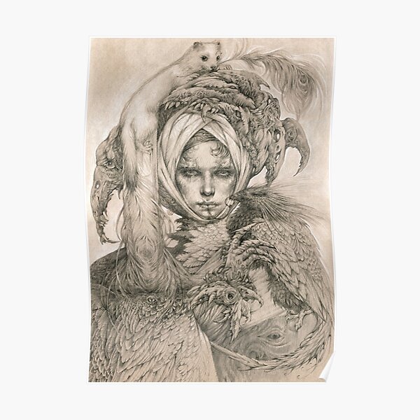 Fairy lady with ermine and birds Poster