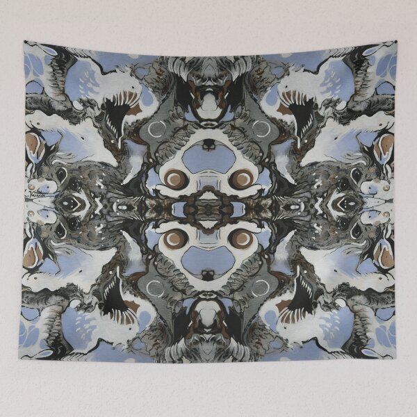 Item preview, Abstract Blue Lilac with Deer and Eagle Suminagashi Art Print designed and sold by Akvauter.