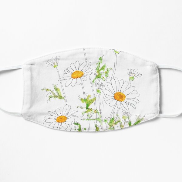 white Margaret daisy ink and watercolor Flat Mask