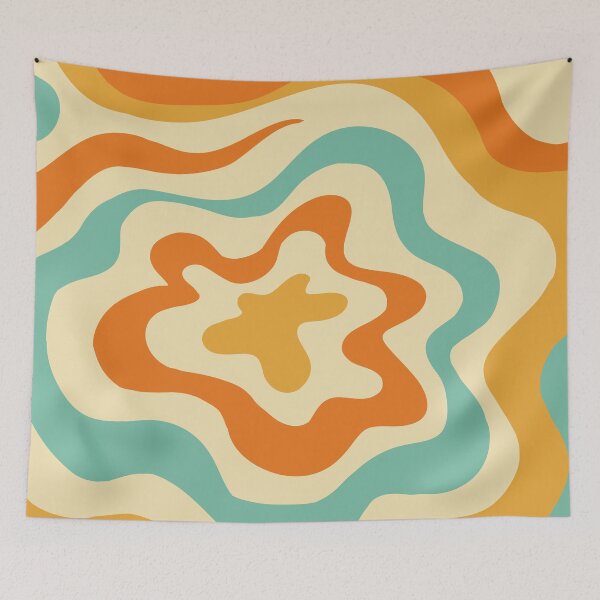 Item preview, Retro Liquid Swirl - Orange, Teal, Retro Yellow & Ivory  designed and sold by GrimButterfly.
