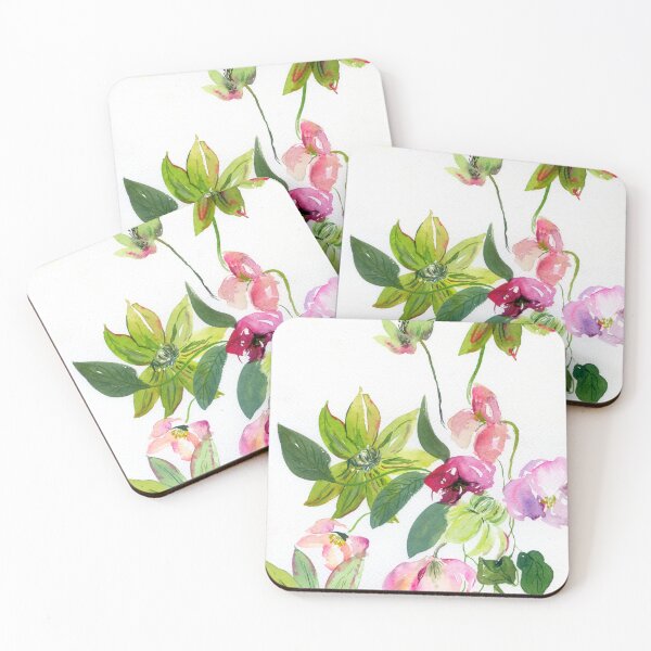 Item preview, green clematises, pink hellebores designed and sold by kosarandrea.