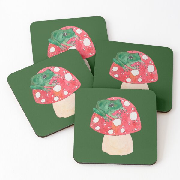 Item preview, Green tropical frog on red mushroom designed and sold by susserain.