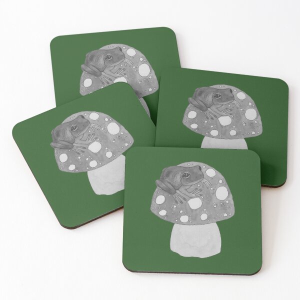 Item preview, Green bnw tropical frog on red mushroom designed and sold by susserain.