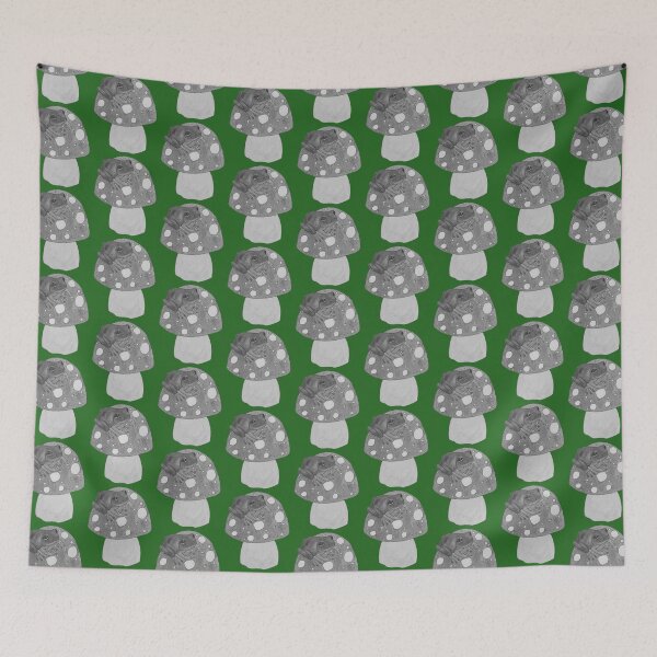 Item preview, Green bnw tropical frog on red mushroom designed and sold by susserain.