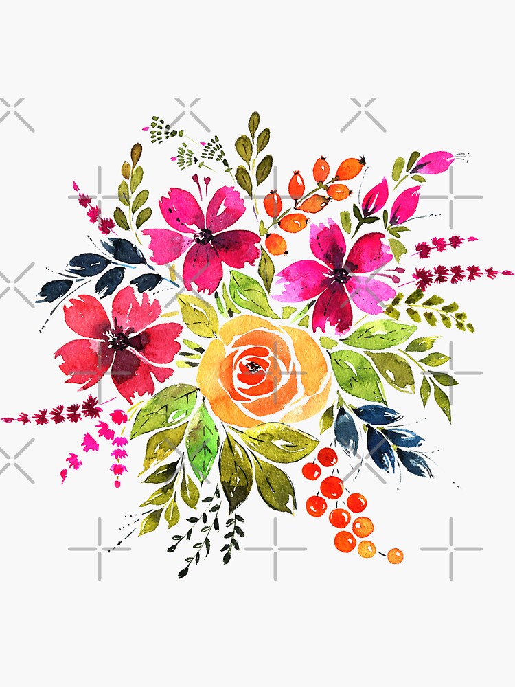 "Cute Watercolor Bouquet " Sticker For Sale By RitaKo | Redbubble