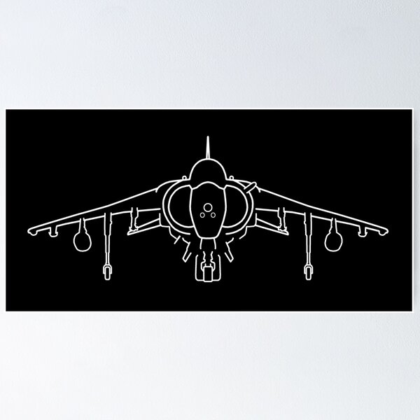 Item preview, Hawker Harrier jump jet fighter aircraft outline graphic (white) designed and sold by soitwouldseem.