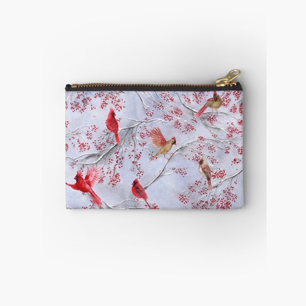 Item preview, cardinal birds on a winter tree with red berries designed and sold by Rebecca Reck Art.