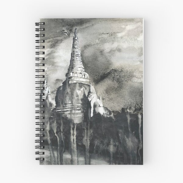 Item preview, Wat Phra Si Sanphet ruins at Ayutthaya, Thailand.  Ruins of temple at Ayutthaya black white watercolor artwork Thailand designed and sold by rfoxphoto.