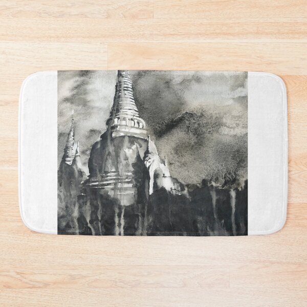 Item preview, Wat Phra Si Sanphet ruins at Ayutthaya, Thailand.  Ruins of temple at Ayutthaya black white watercolor artwork Thailand designed and sold by rfoxphoto.