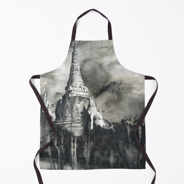 Item preview, Wat Phra Si Sanphet ruins at Ayutthaya, Thailand. Ruins of temple at Ayutthaya black white watercolor artwork Thailand designed and sold by rfoxphoto.