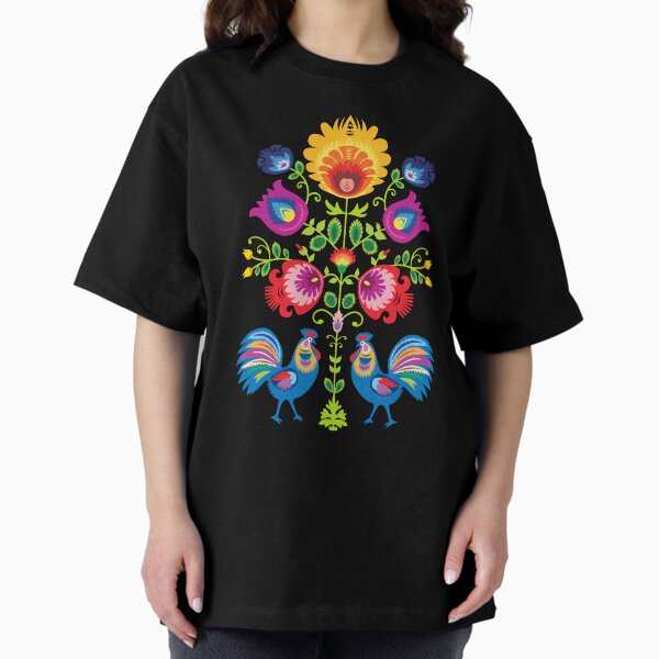 Item preview, Composition folklorique avec des fleurs et des coqs - wycinanki sur noir designed and sold by FK-UK.