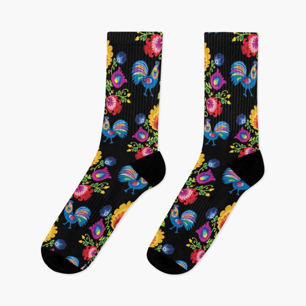 Item preview, Folk composition with flowers and roosters - wycinanki on black designed and sold by FK-UK.