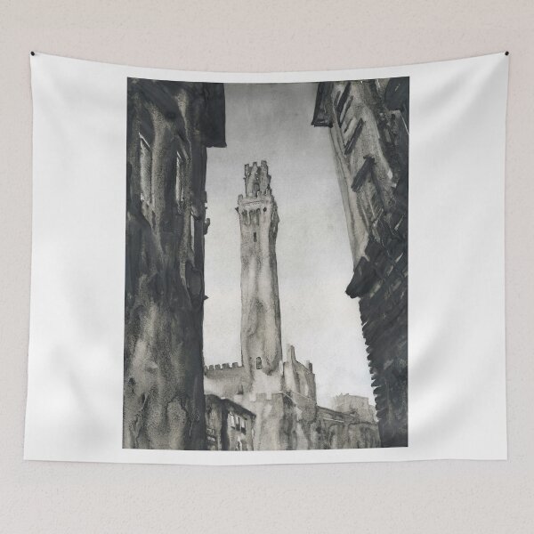 Item preview, Tower in Siena, Italy.  Torre del Mangia in medieval city of Siena, Italy artwork.  Siena painting watercolor designed and sold by rfoxphoto.