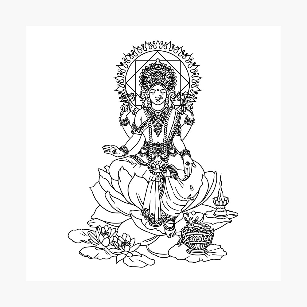 Lakshmi Line Art Print. Printable Minimalist Hindu Goddess - Etsy
