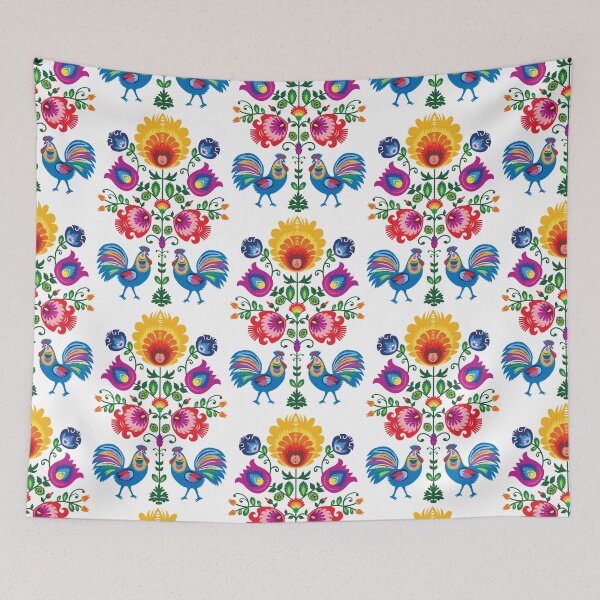 Item preview, Folk composition with flowers and roosters - wycinanki [white background] designed and sold by FK-UK.