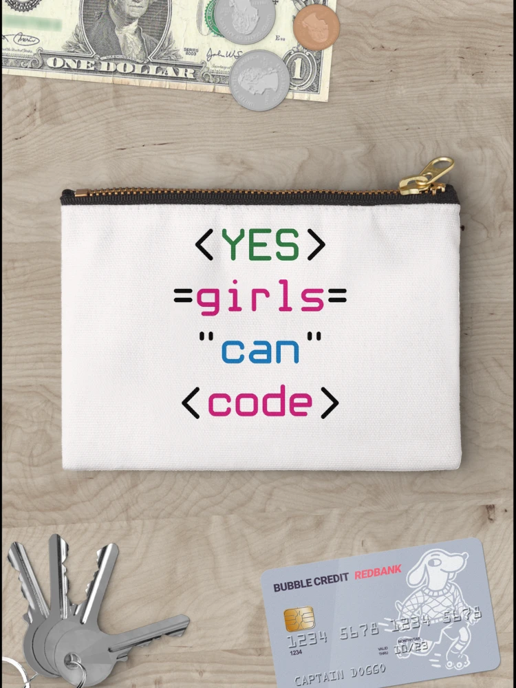 Thumbnail 3 of 4, Zipper Pouch, Yes Girls Can Code Coding Code Programming Programmer designed and sold by jaygo.
