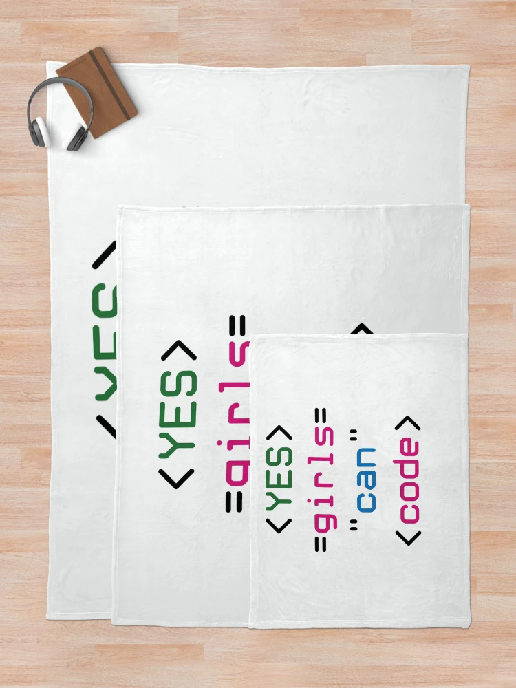 Thumbnail 5 of 6, Throw Blanket, Yes Girls Can Code Coding Code Programming Programmer designed and sold by jaygo.
