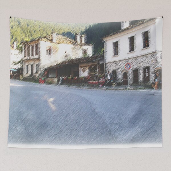 Item preview, Sunny Photography of Bulgarian Road With Houses designed and sold by LuckyKermit.