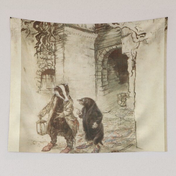 Item preview, Badger and Mole Wind in the Willows illustration - Arthur Rackham designed and sold by Vintage Designs +.