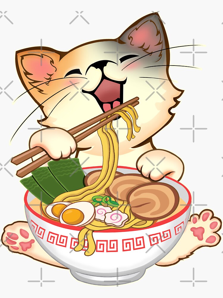 Thumbnail 3 of 3, Sticker, Cute Ramen Cat designed and sold by GreenSplash.