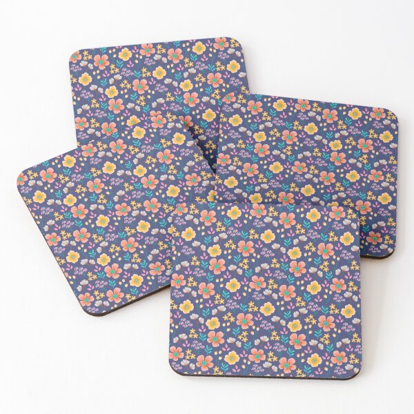 Item preview, vibrant blue orange flowers designed and sold by inkbearblue.