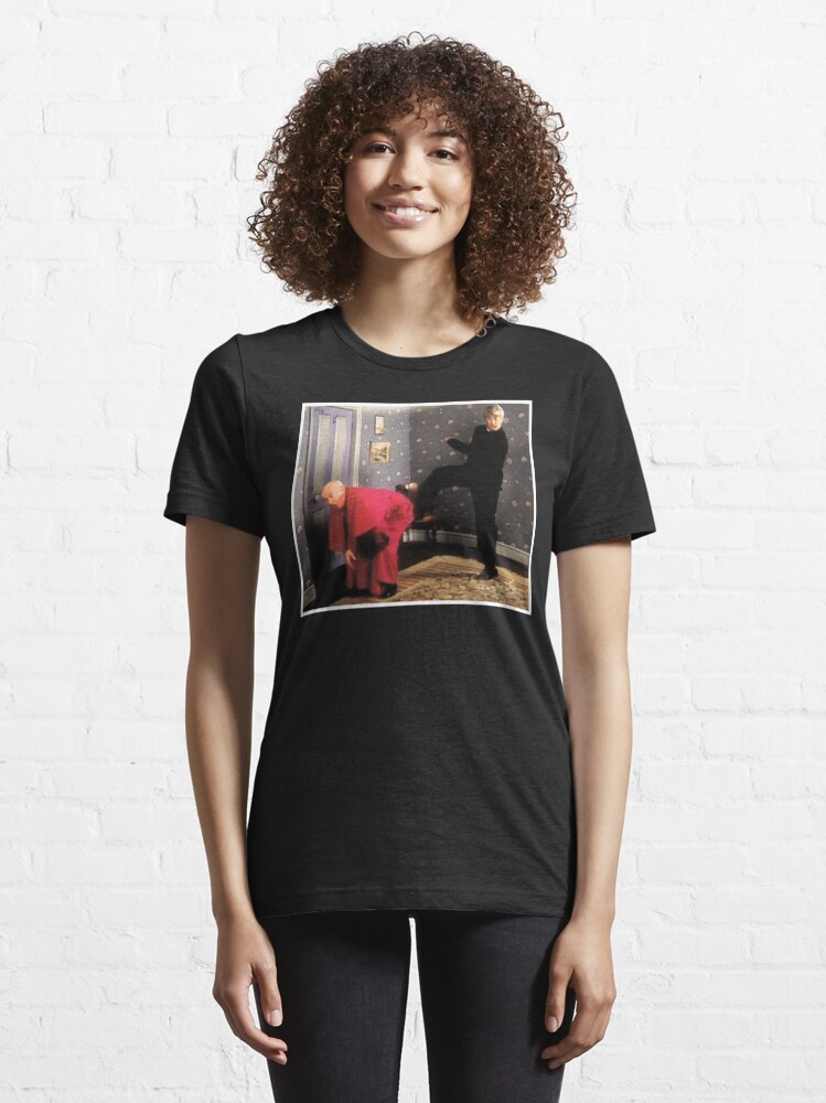 Disover Father Ted - Framed Picture of Bishop Brennan Being Kicked up the Arse | Essential T-Shirt 