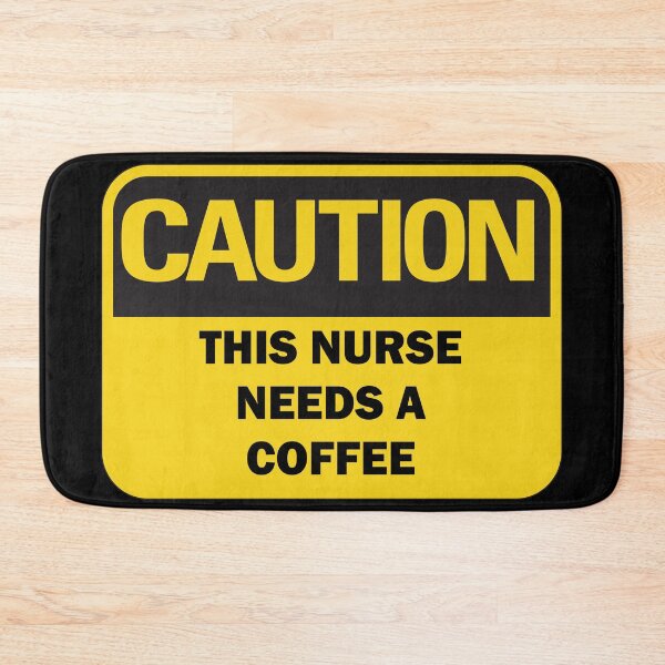 Item preview, Caution: This nurse needs a coffee funny warning sign with black typography (dark mode) designed and sold by Deegital18.