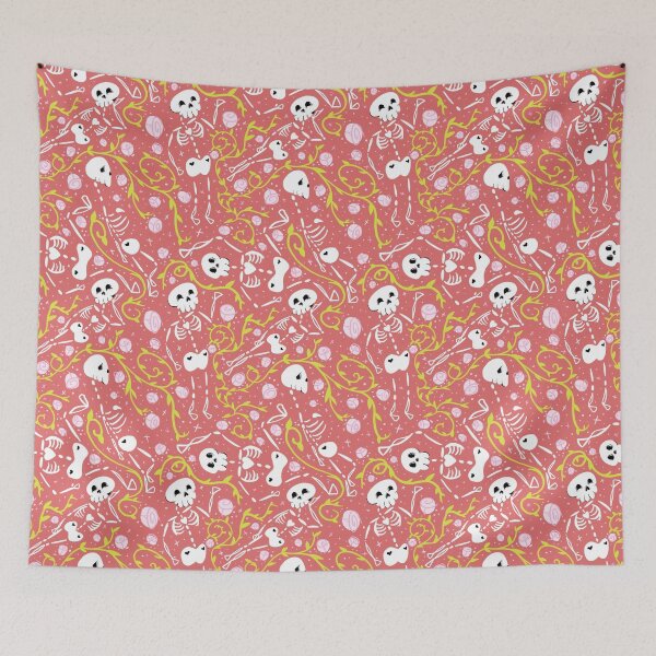 Item preview, Skeletons in Spring - sun glo red - white designed and sold by BrandNameNerd.