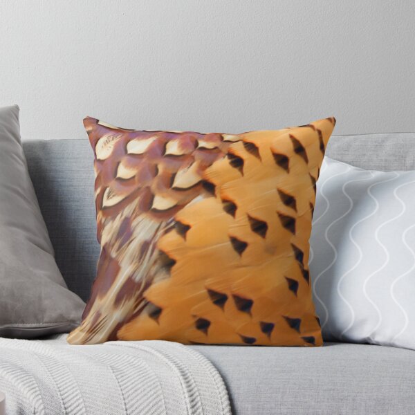 Item preview, Magnificent male pheasant feathers, plumage, rusty orange, browns, cream, close up. (From photograph of a live pheasant). designed and sold by JellyBeenzz.