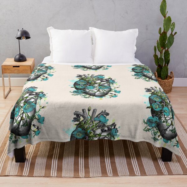 Item preview, Floral Human heart with Turquoise blue color anemones, watercolor designed and sold by Collagedream.
