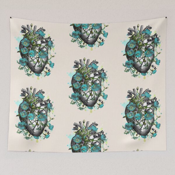 Item preview, Floral Human heart with  Turquoise blue color anemones, watercolor designed and sold by Collagedream.
